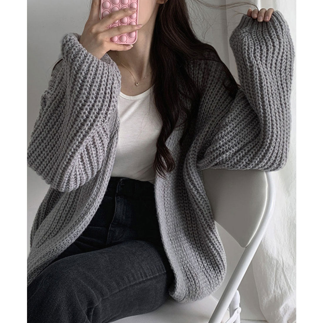 ニットカーディガン レディース ボレロ風 モカ