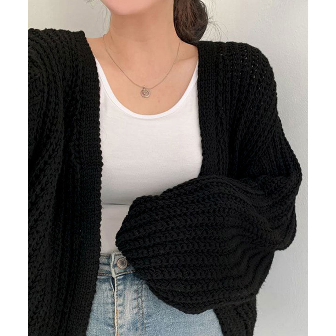 ニットカーディガン レディース ボレロ風 モカ