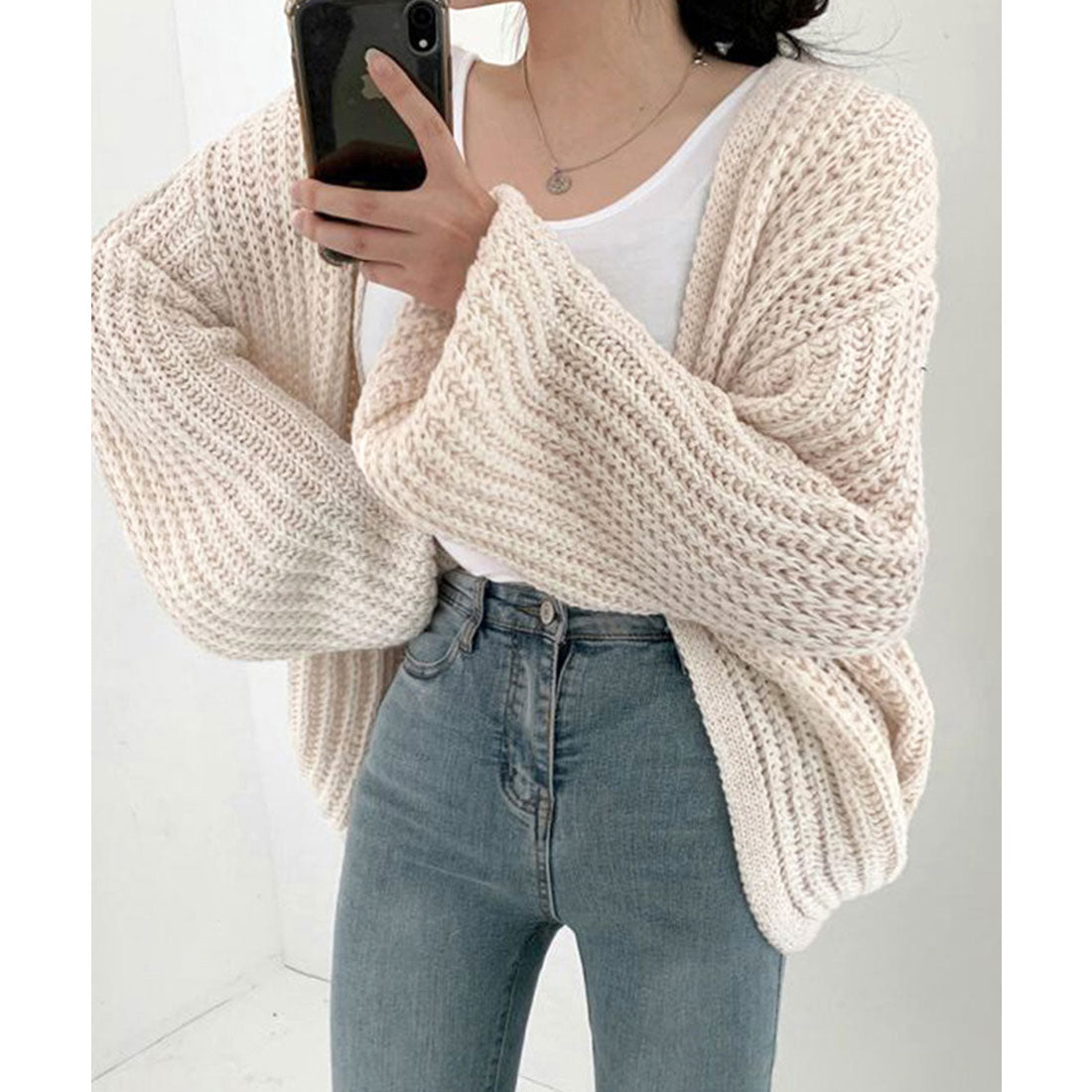 ニットカーディガン レディース ボレロ風 モカ