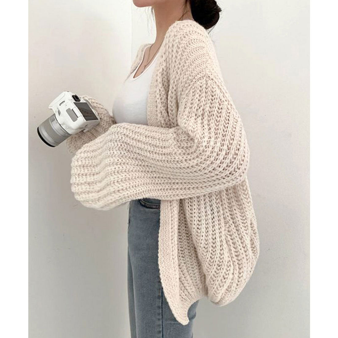 ニットカーディガン レディース ボレロ風 モカ