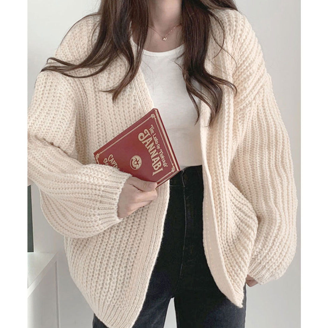 ニットカーディガン レディース ボレロ風 モカ