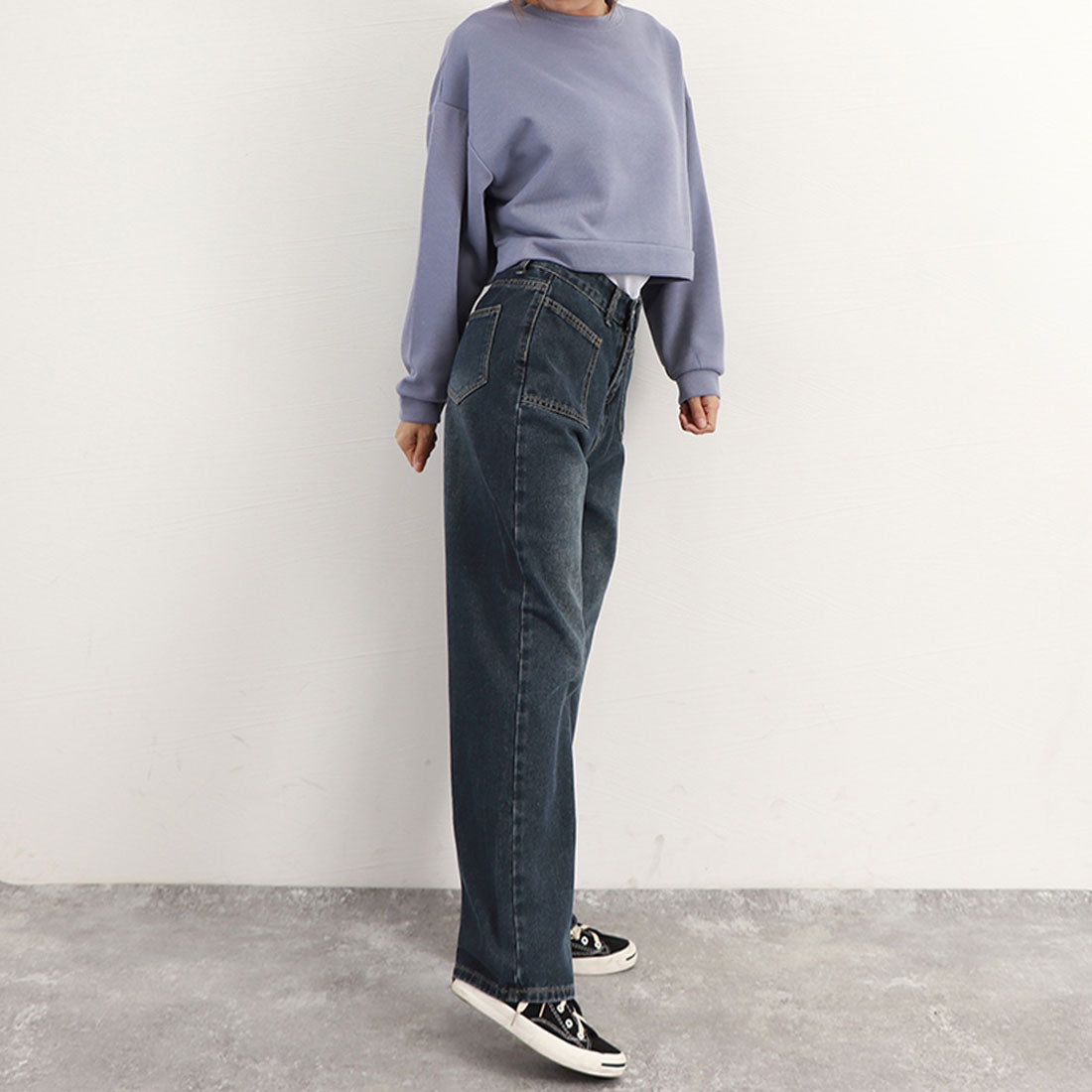 レトロ デニムワイドパンツ ハイウエスト ブルーグレー