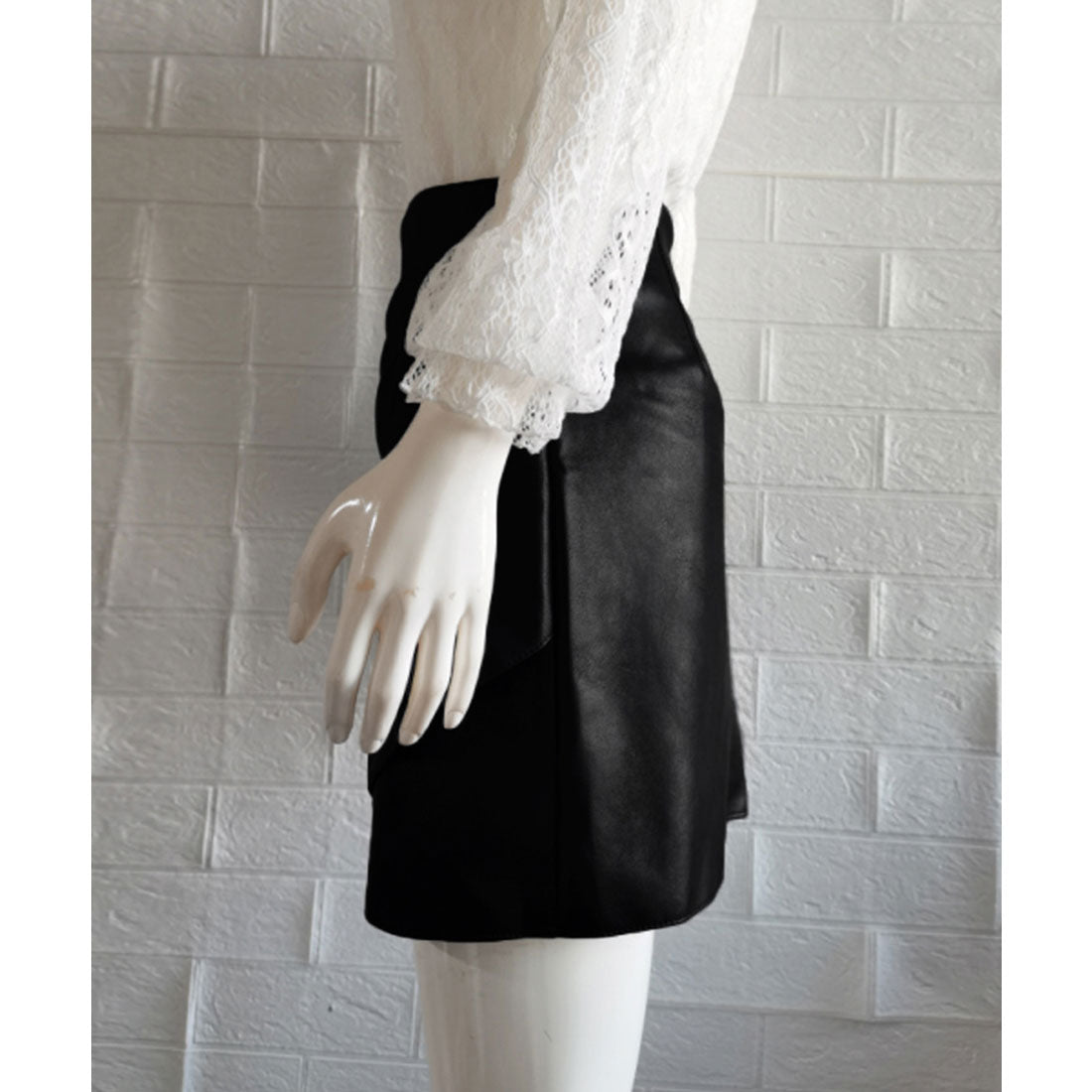 PUレザー ミニスカート美脚ハイウエスト アイボリー