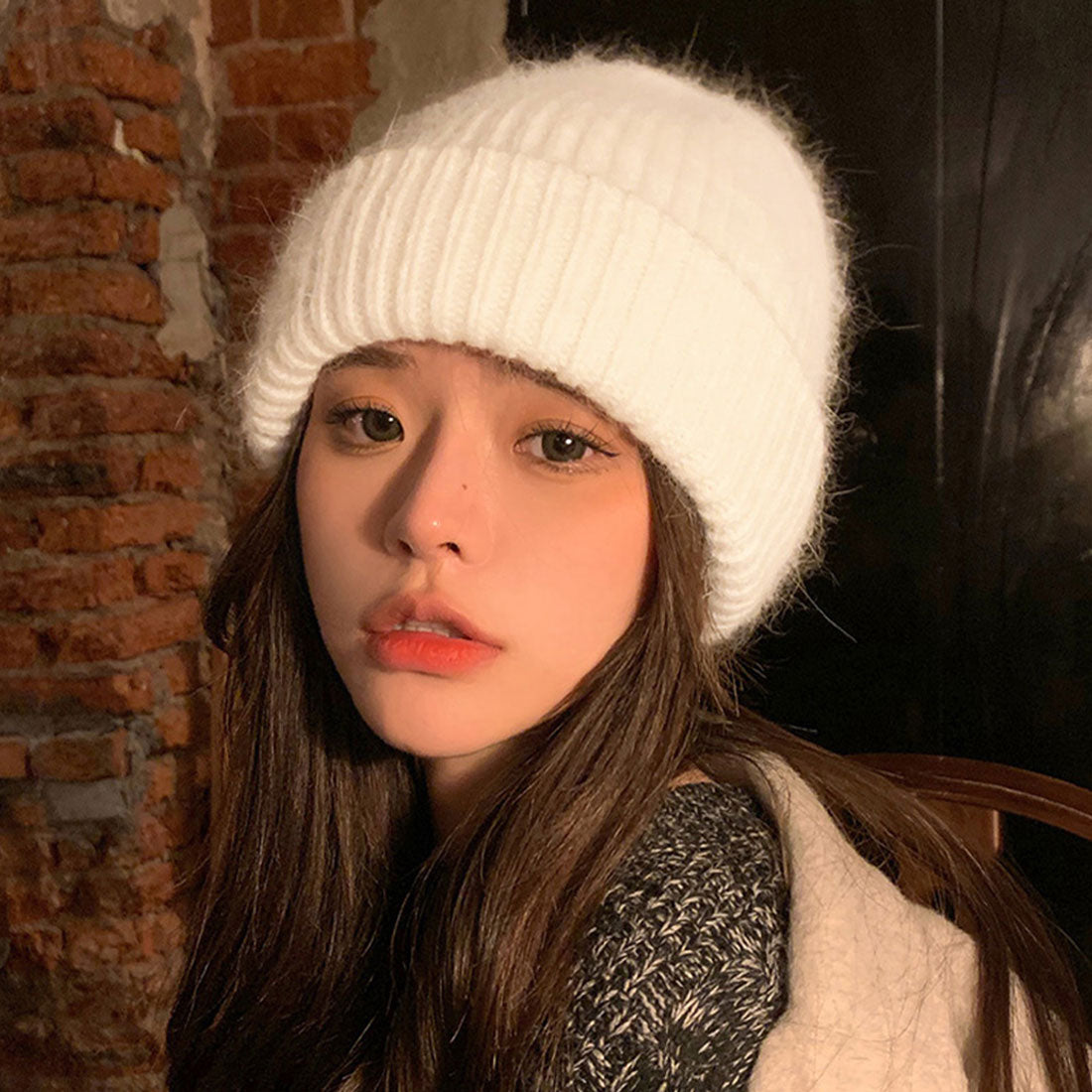 ニット帽子 レディース帽子 韓国 秋冬,ホワイト