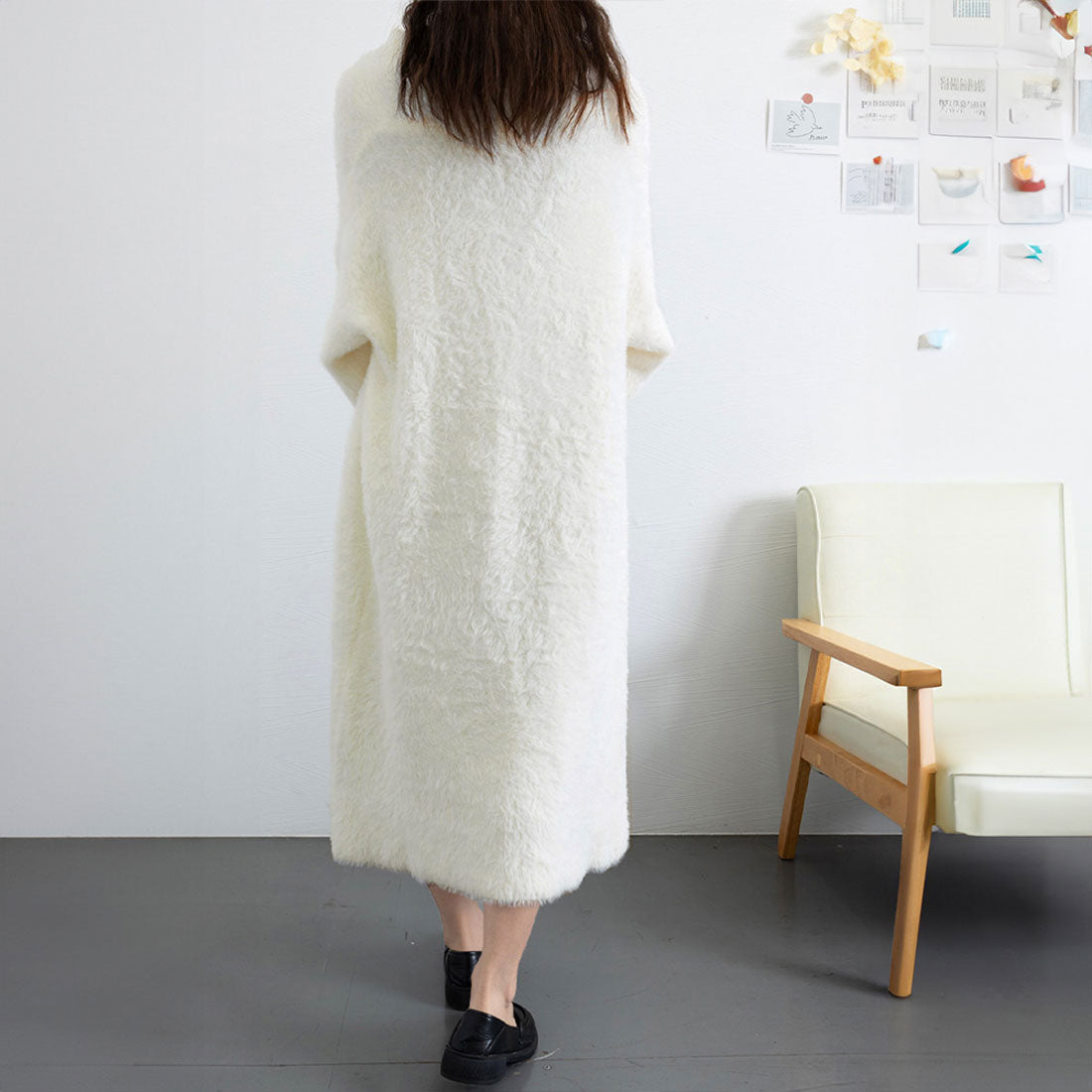 Shaggy long knit cardigan Korean style