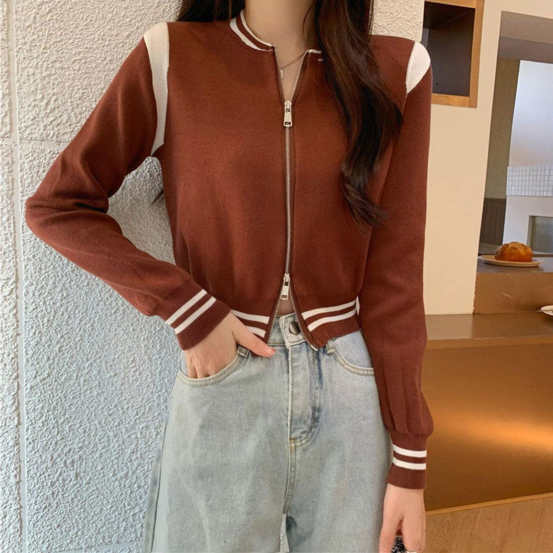 ニットジャケット クロップド丈 セーター キャメルブラウン