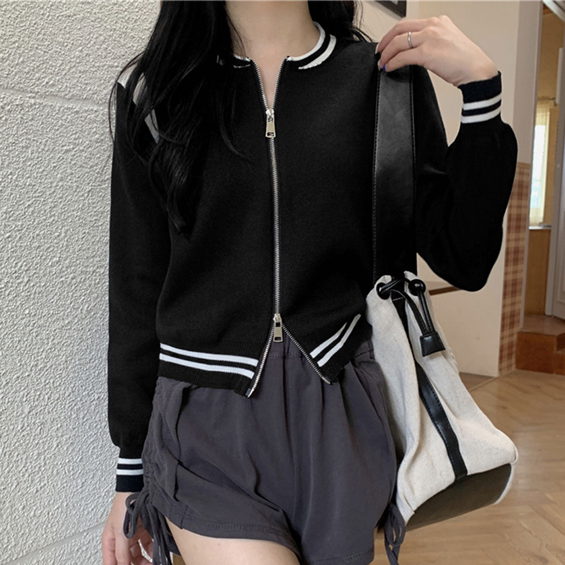 ニットジャケット クロップド丈 セーター キャメルブラウン