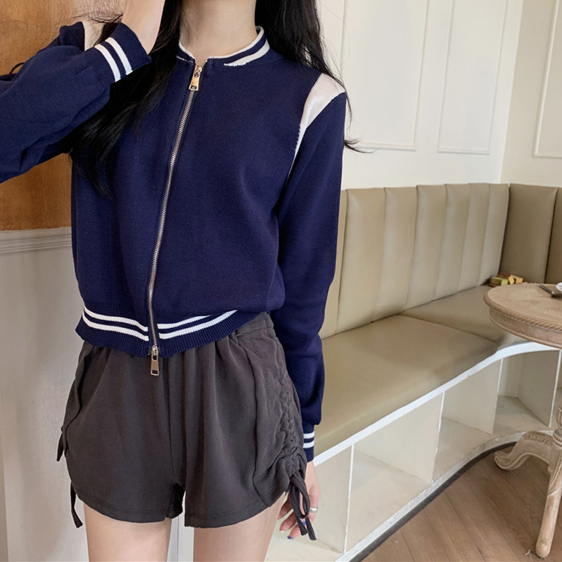 ニットジャケット クロップド丈 セーター キャメルブラウン