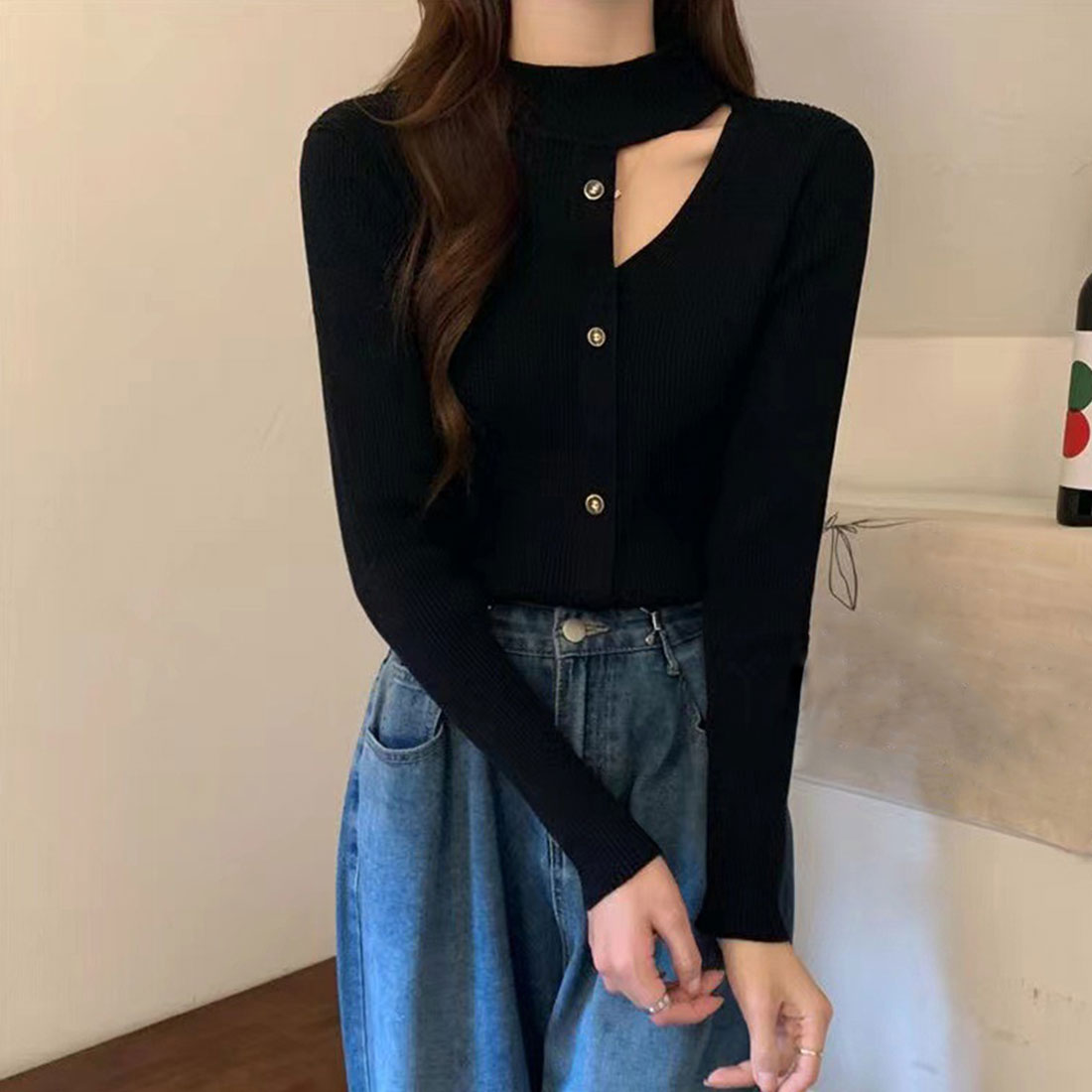 Ribbed knit tops for women, Korean style
