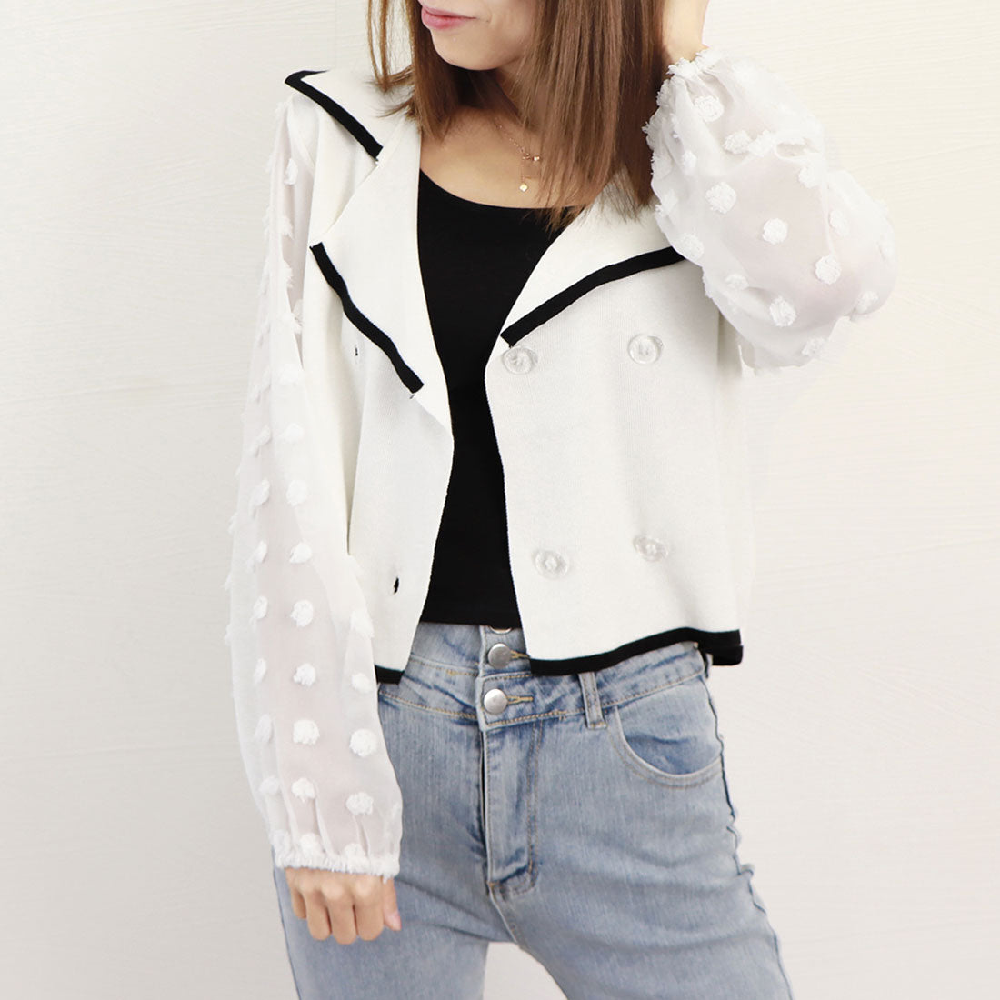 ブラウス レディース長袖ニットドッキング