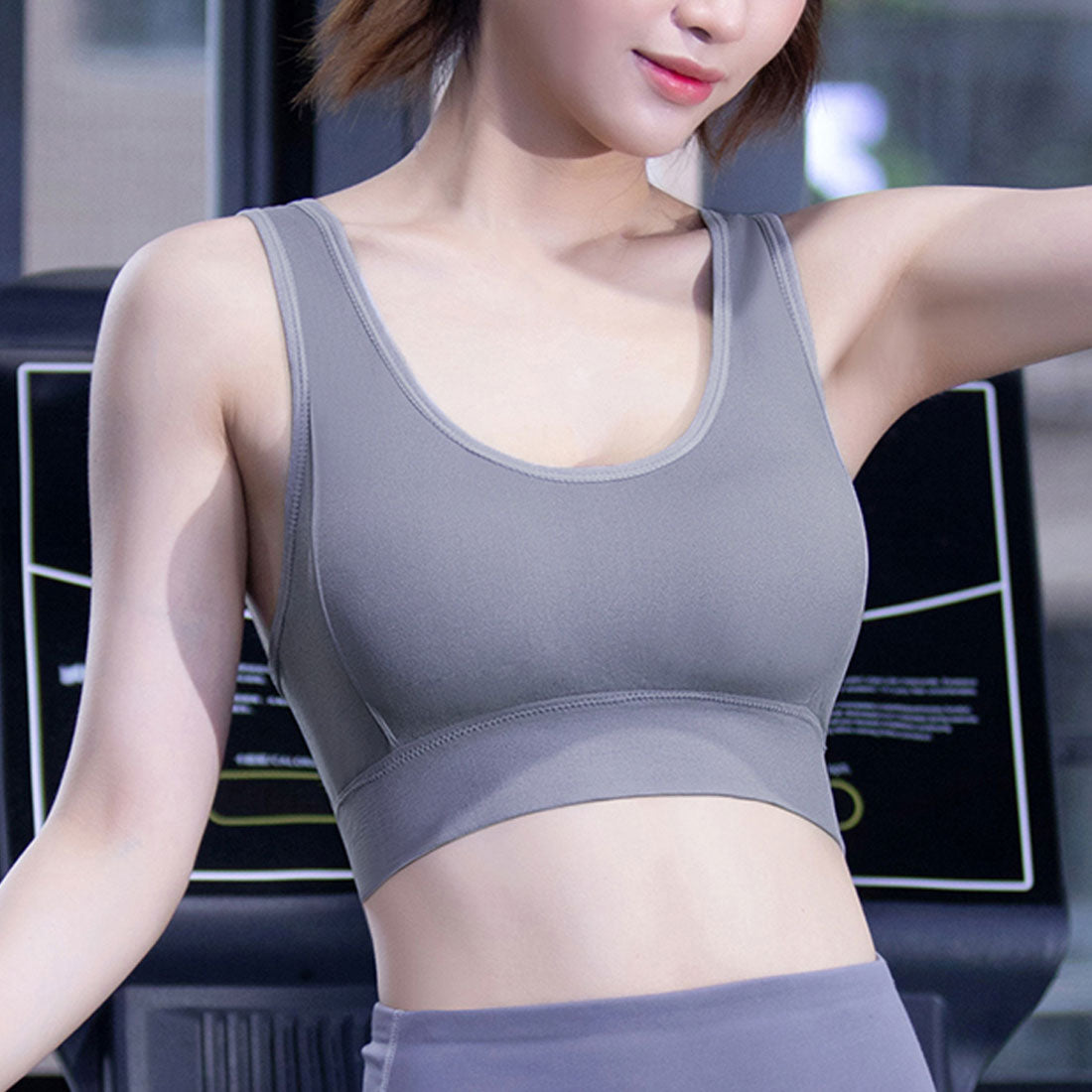 ヨガブラノンワイヤー スポーツブラ通気性 グレー