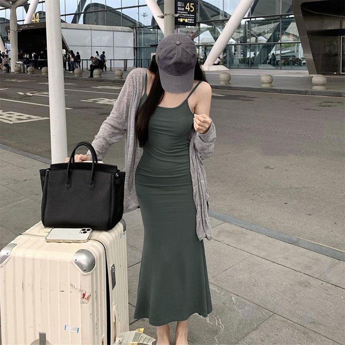 キャミワンピースロング丈ボディコンワンピ