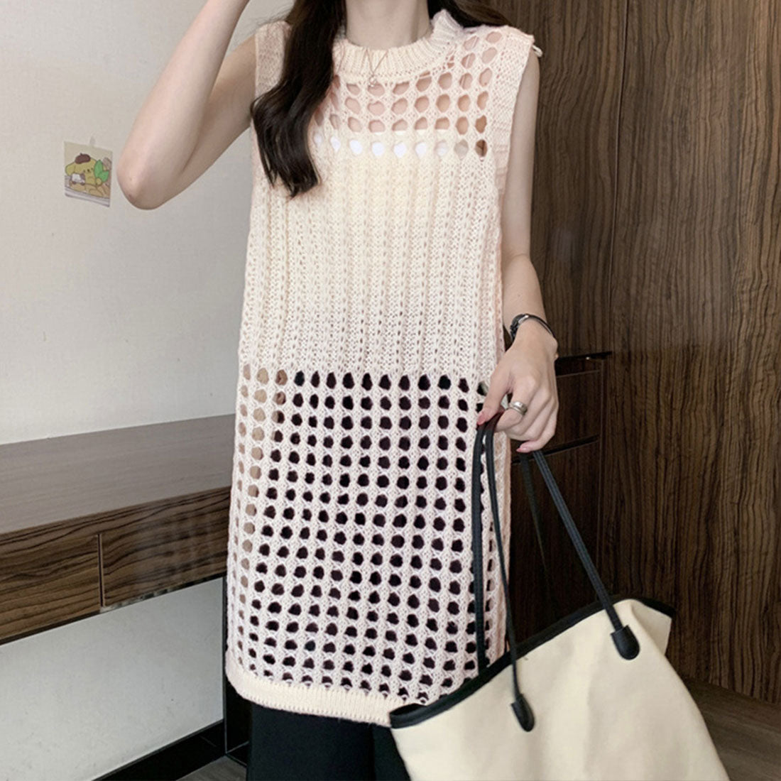 メッシュサマーニットワンピース スリット