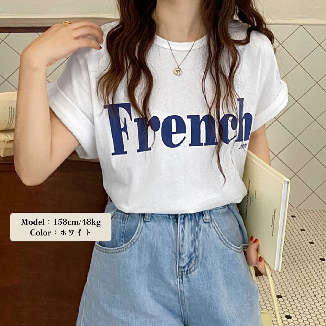 フレンチスリーブ 英字ロゴTシャツ 韓国