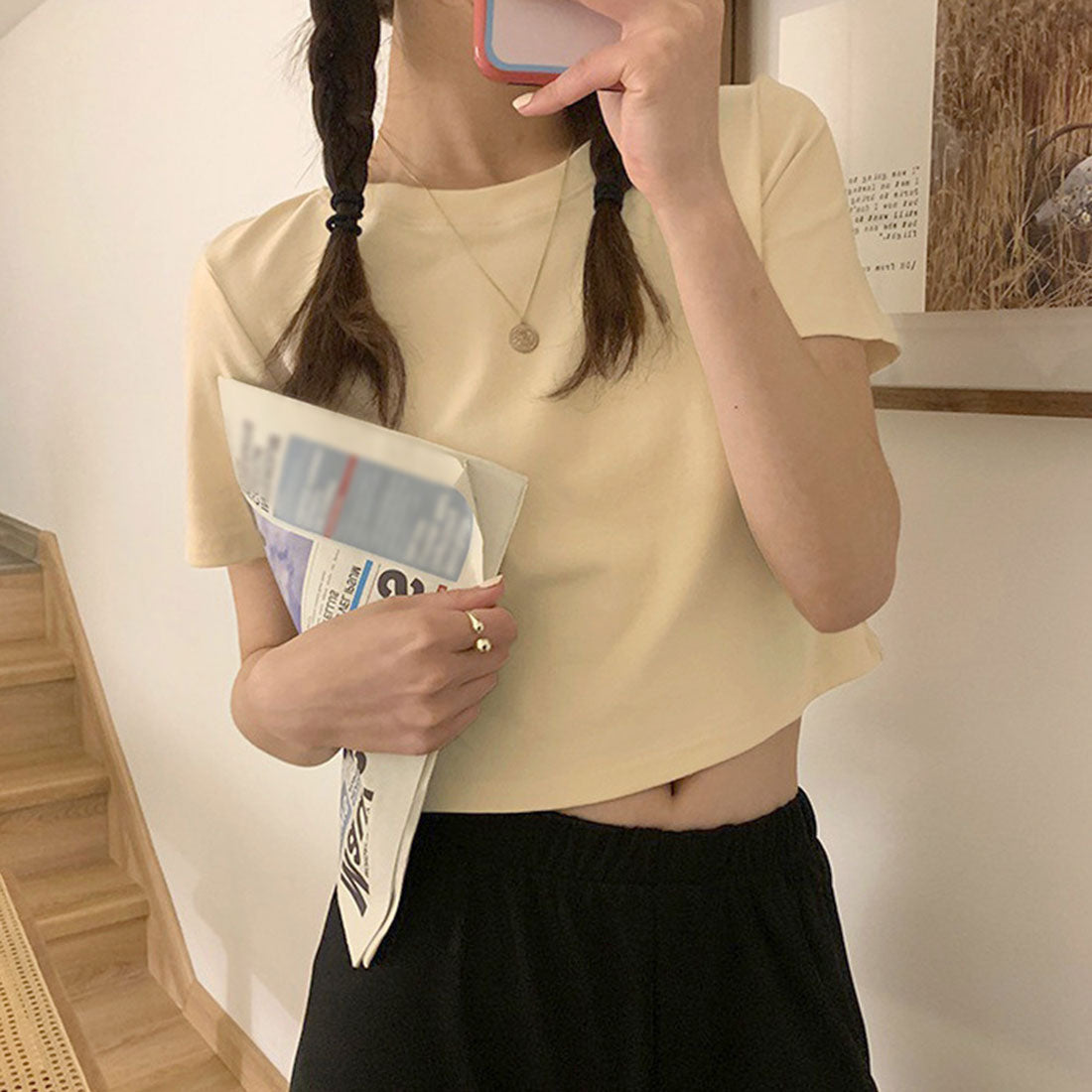 ショート丈tシャツ へそ出し 8色 夏