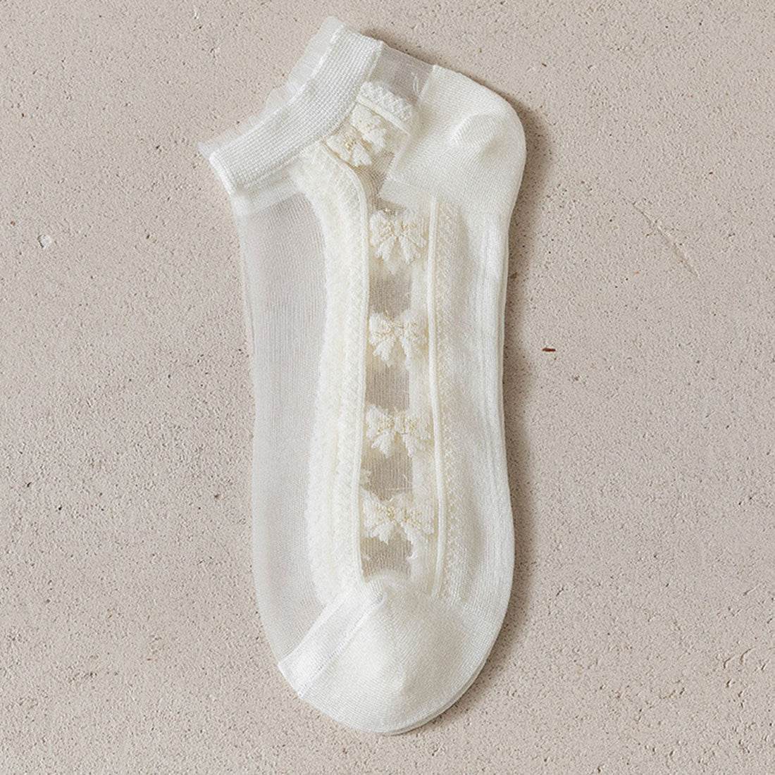 シースルーソックス 花柄 レース女性用,E(リボン柄)