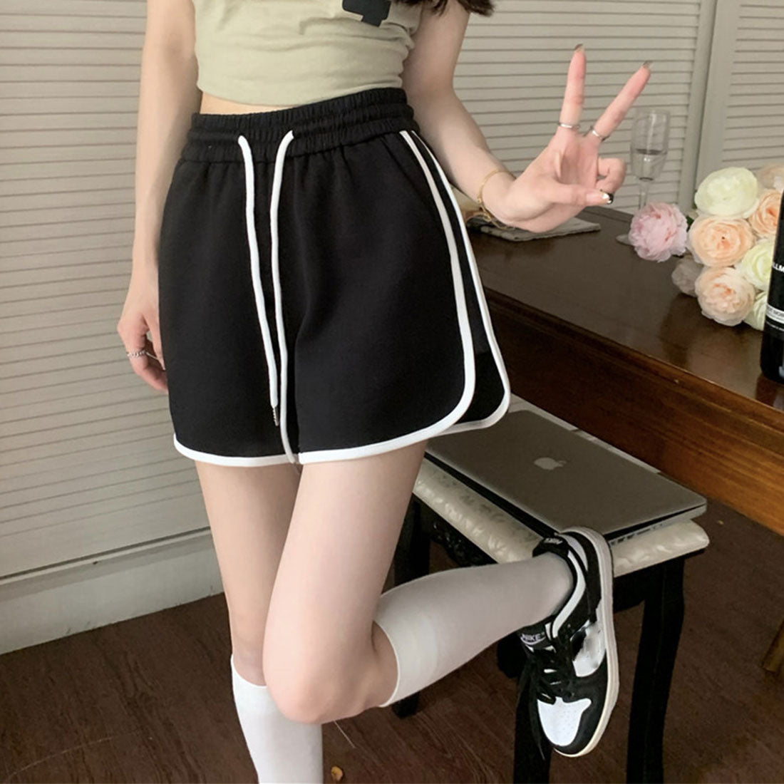 韓国ショートパンツ レディース スポーツ ブラック