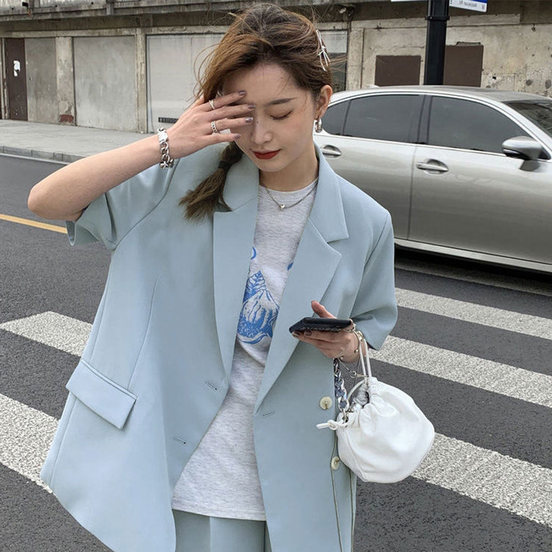 Short sleeve jacket and shorts set for summer