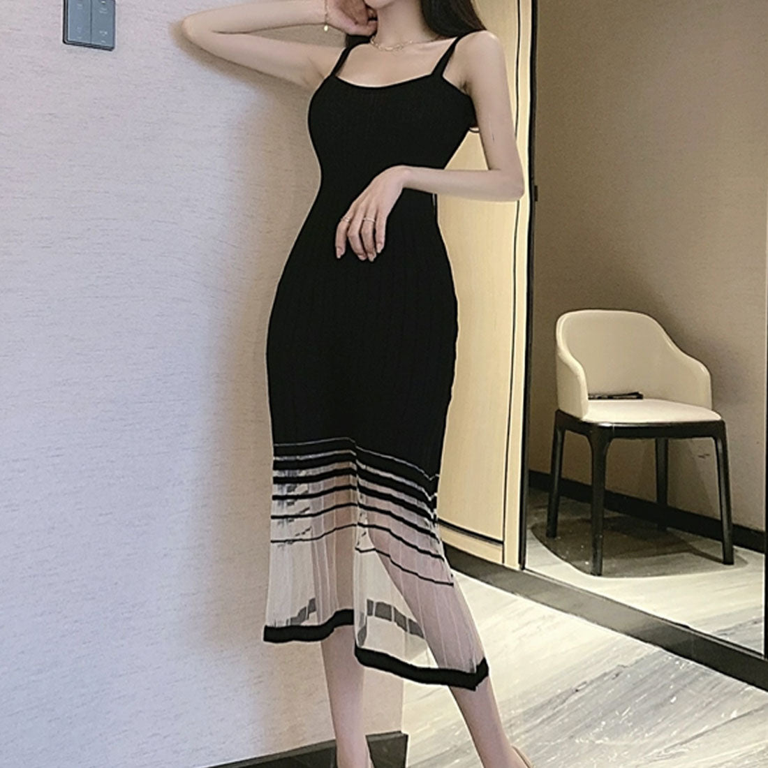 black crochet knit dress Azure Knit Crochet Dress – Mahdera main image 1