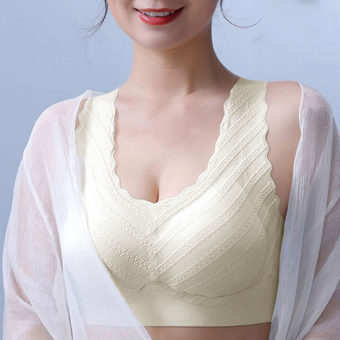 シームレスブラジャー脇高ハーフトップブラ,アイボリー