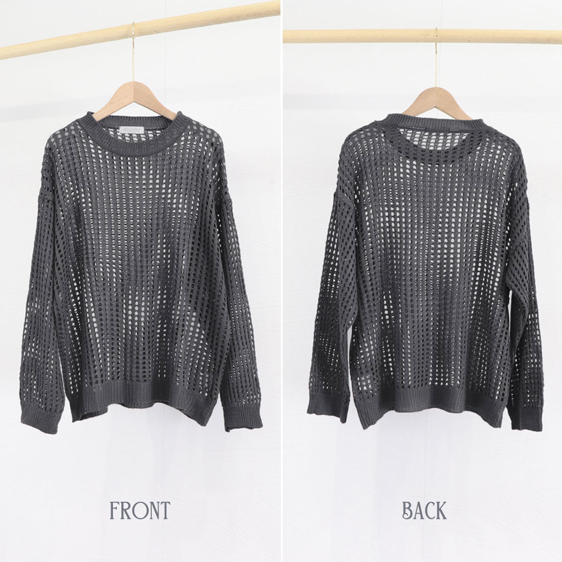 メッシュニット 透かし編みトップス 長袖