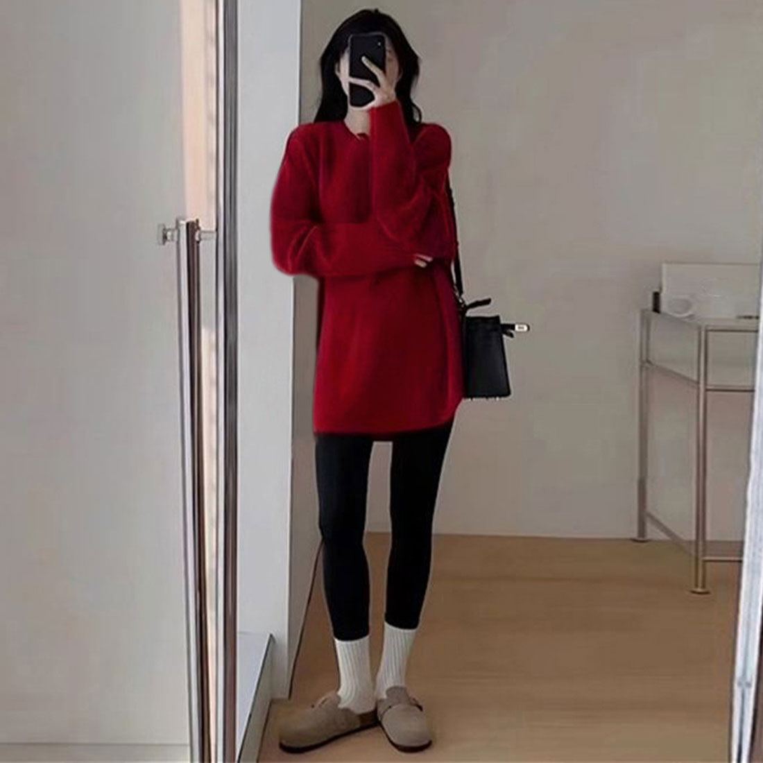 ニット ラウンドヘムニットトップス 秋冬