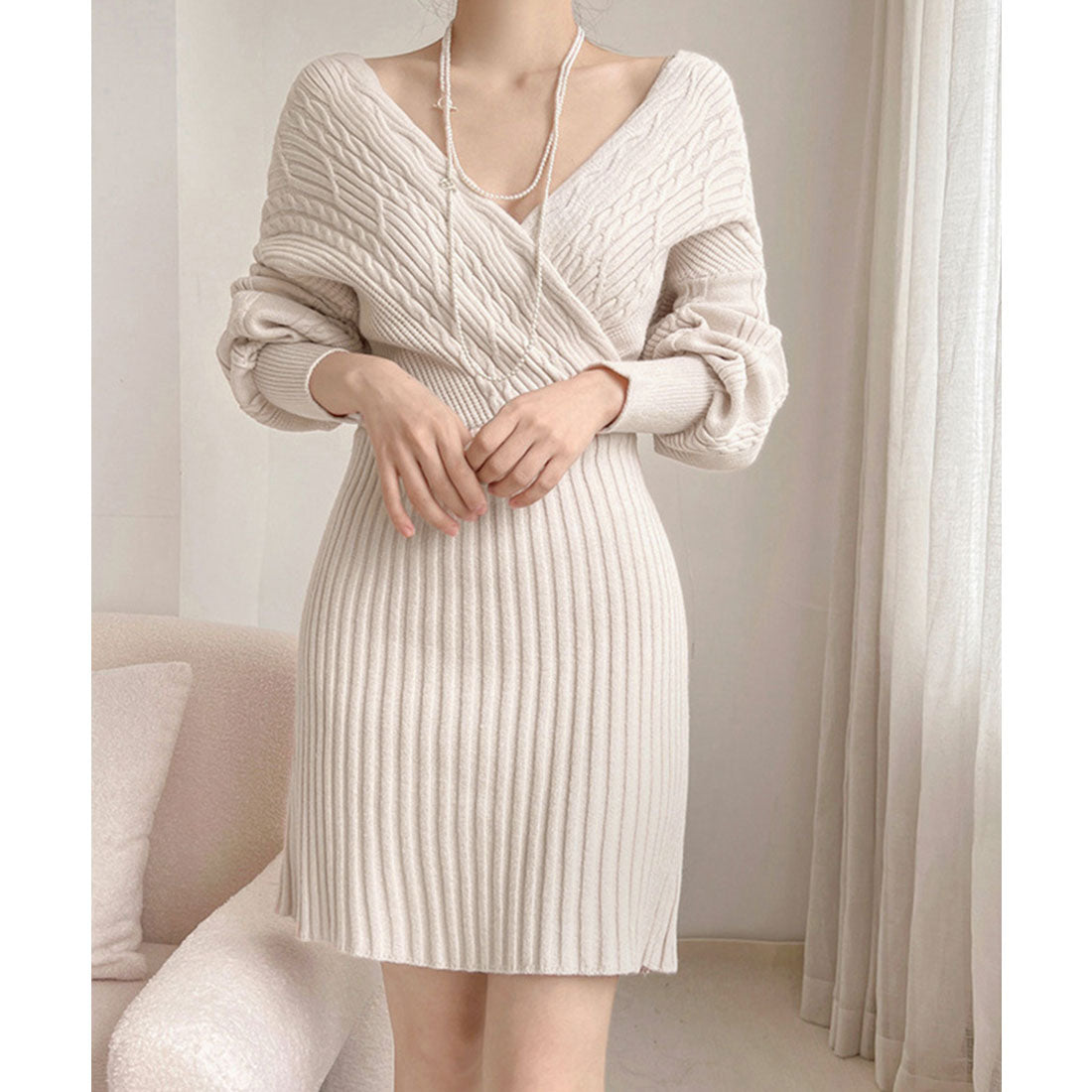 Knit mini dress Korean dress autumn winter