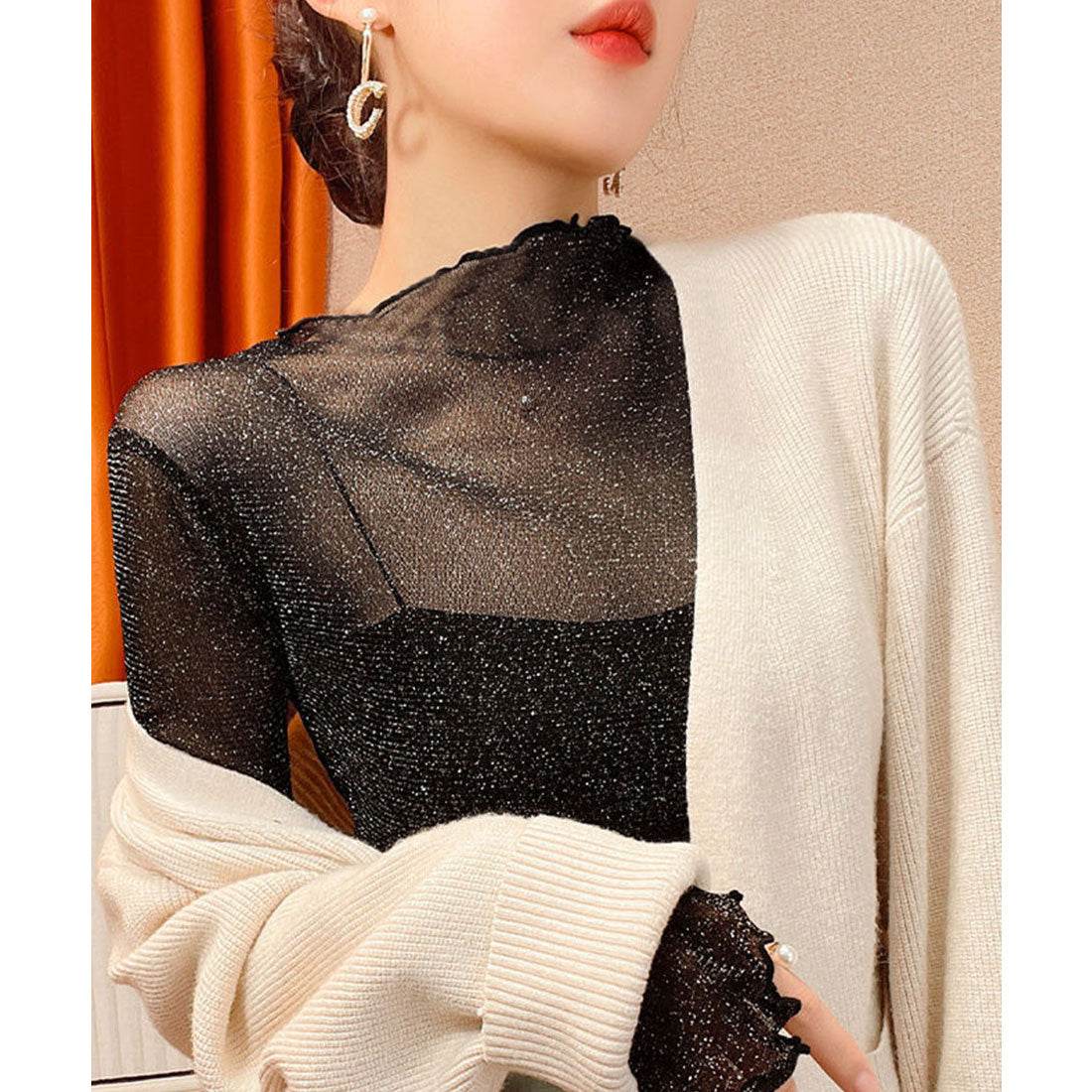 ラメ入り シースルートップス セクシー