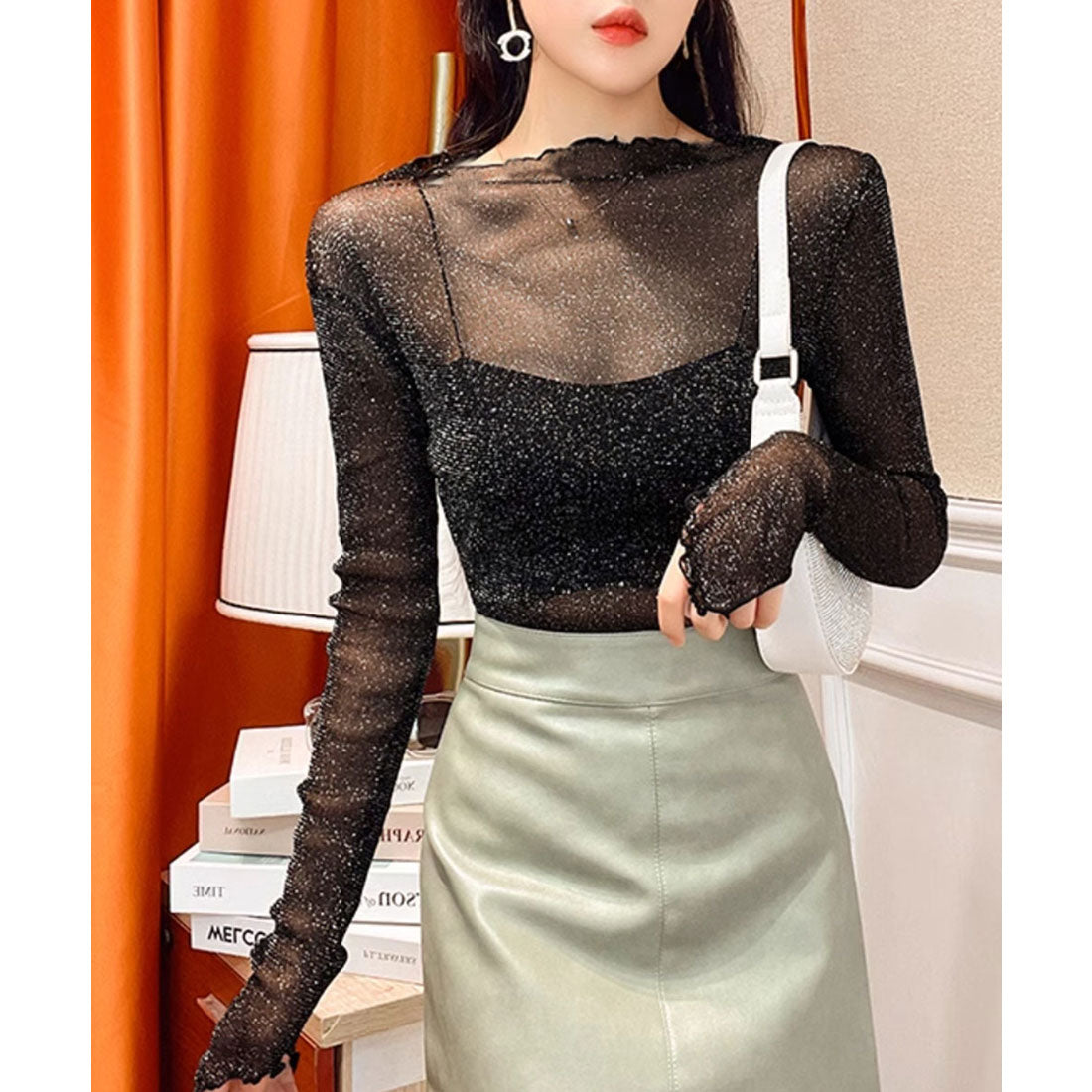 ラメ入り シースルートップス セクシー