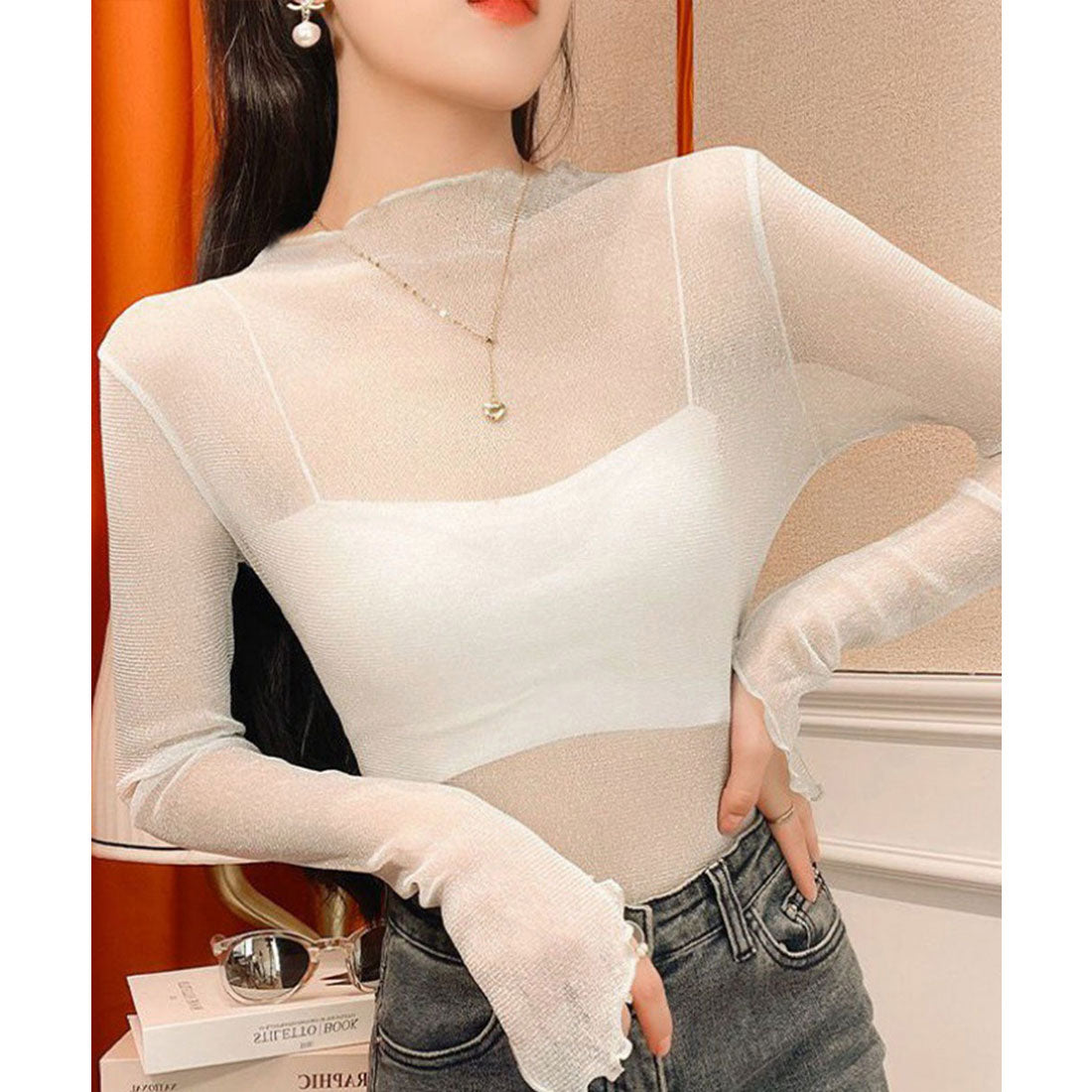 ラメ入り シースルートップス セクシー