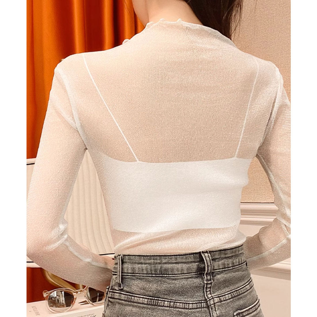 ラメ入り シースルートップス セクシー