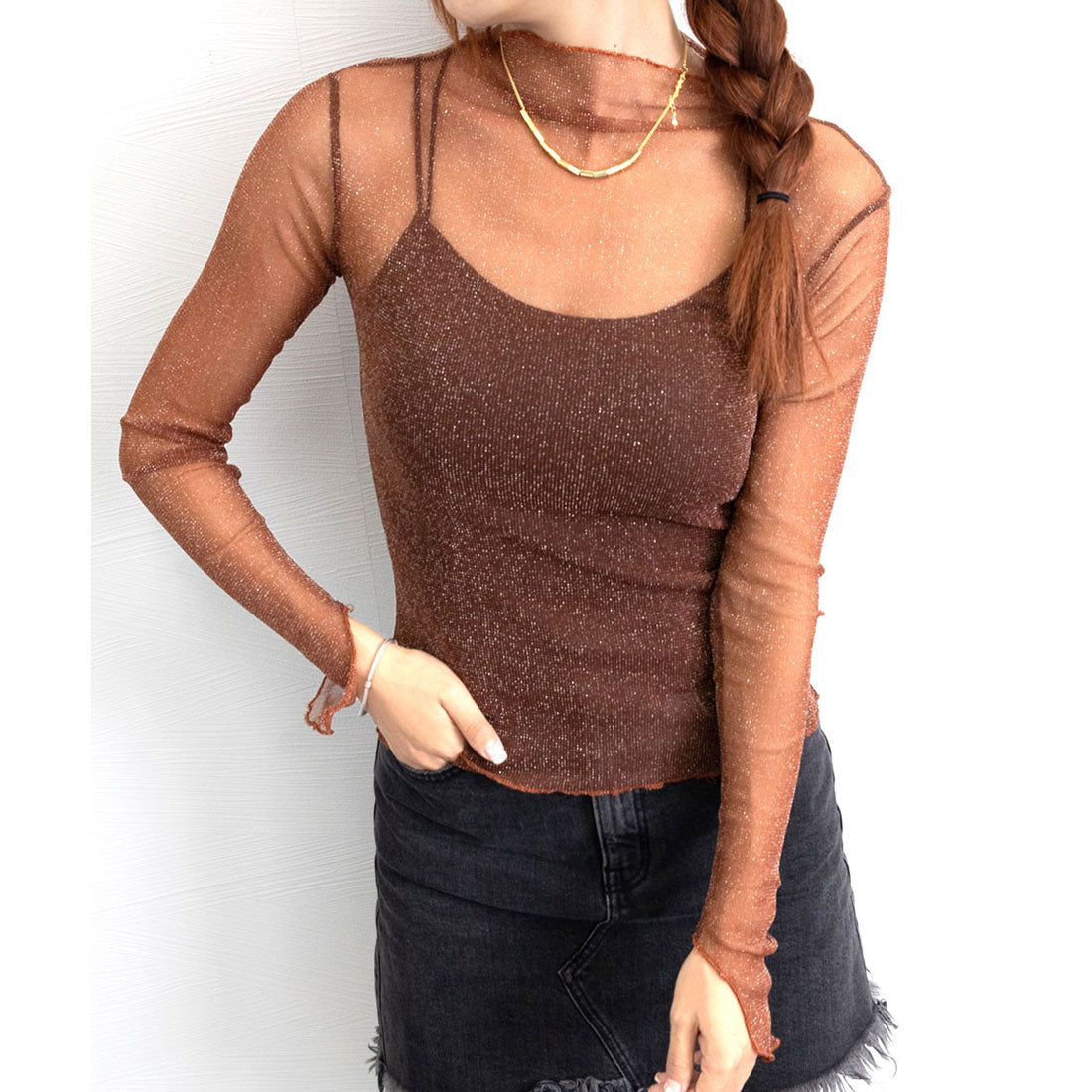 ラメ入り シースルートップス セクシー