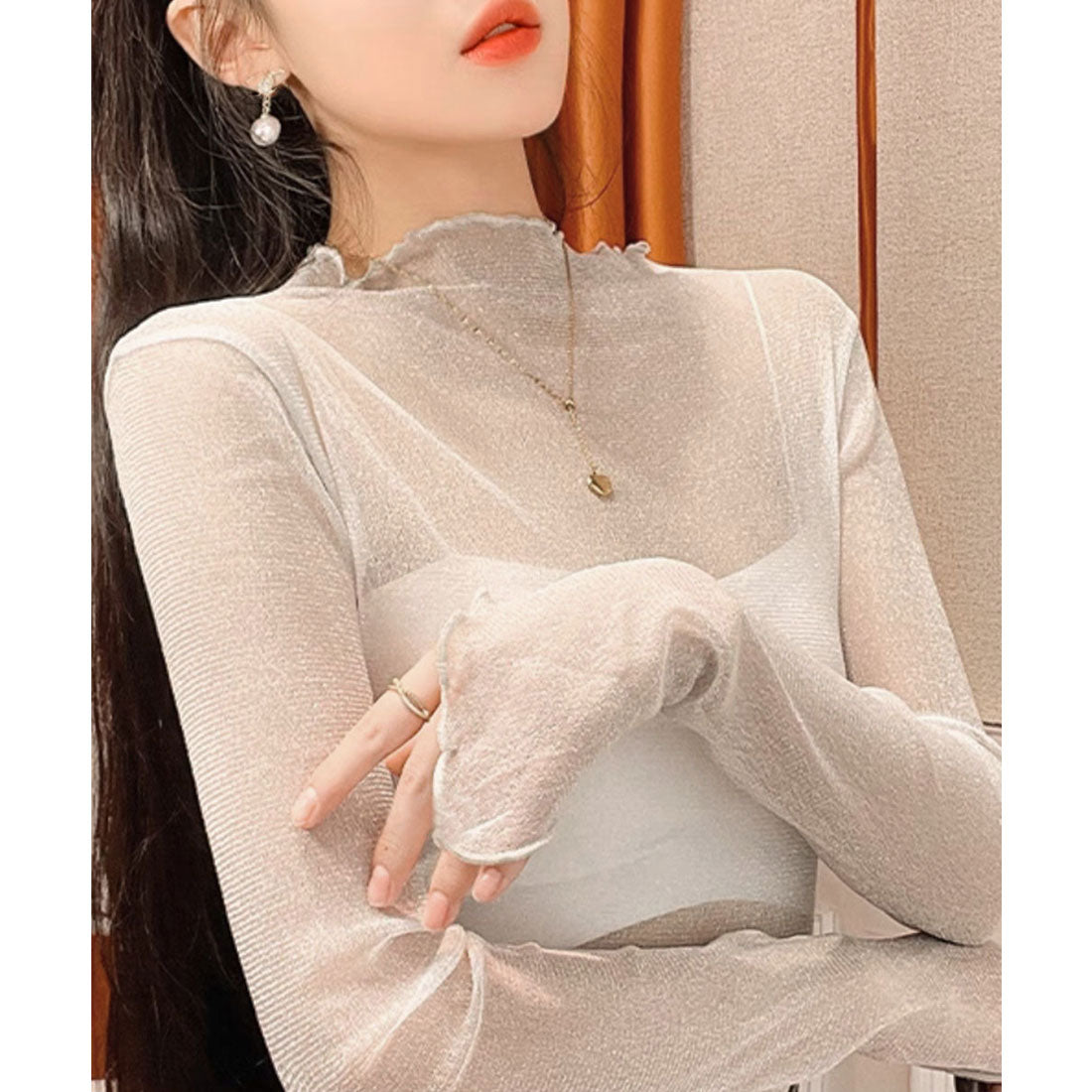 ラメ入り シースルートップス セクシー,ホワイト