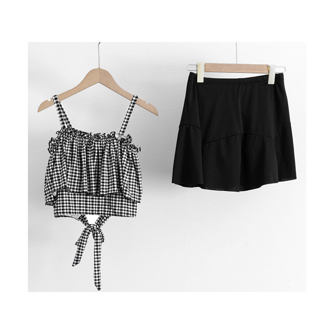 miniministore Mini Mini Store Swimwear Off-Shoulder Checkered Pattern Swimwear Korean Style 【Non-Returnable Item】