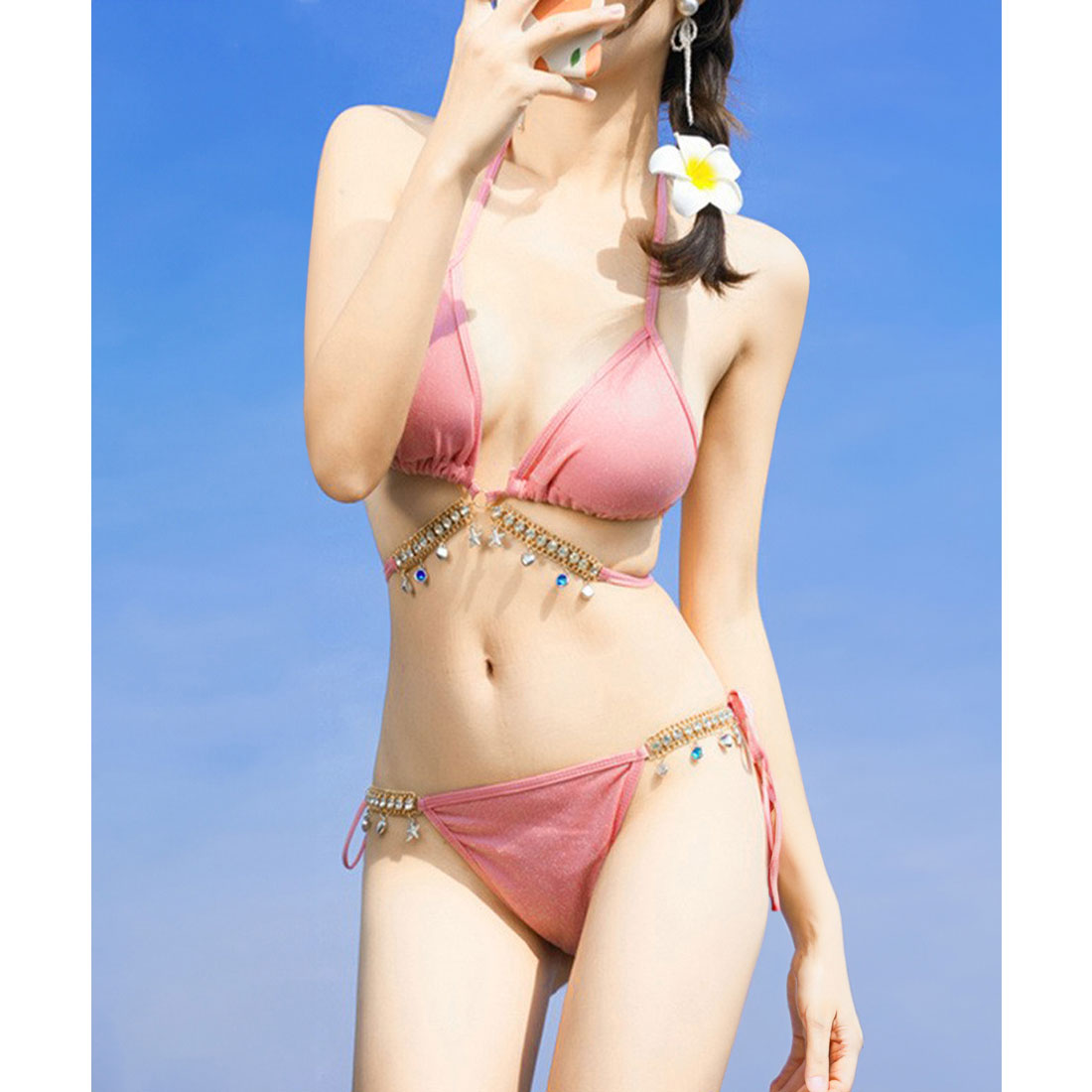 ビキニ セクシー水着3点セットレディース ブルー