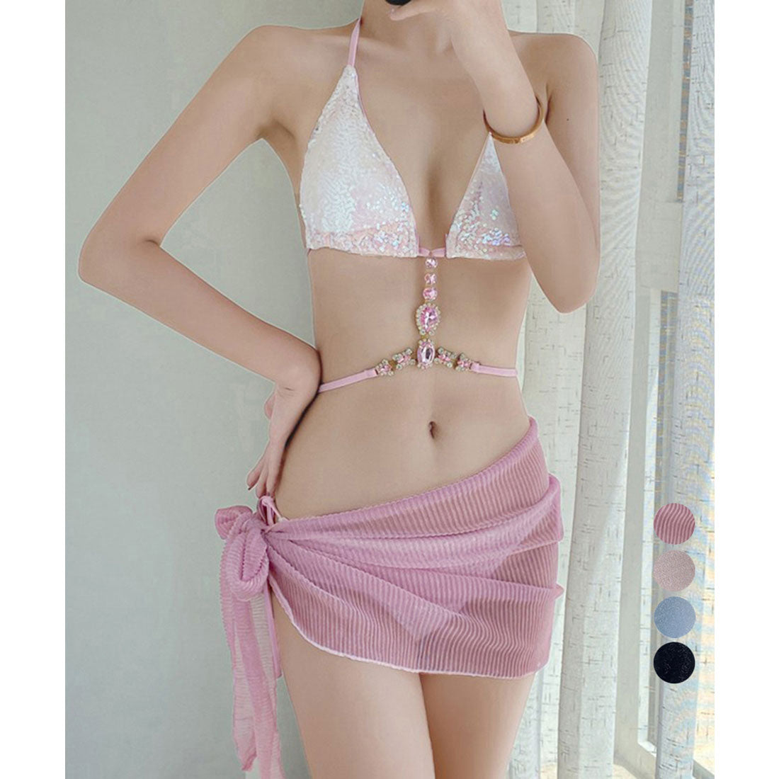 ミニミニストア miniministore ビキニ水着3点セット ビジュー付き水着 【返品不可商品】 (スモークピンク) スモークピンク
