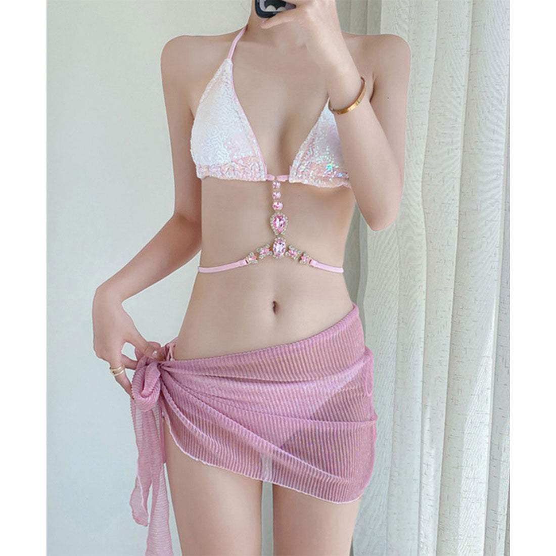 ミニミニストア miniministore ビキニ水着3点セット ビジュー付き水着 【返品不可商品】 (ピンク) ピンク