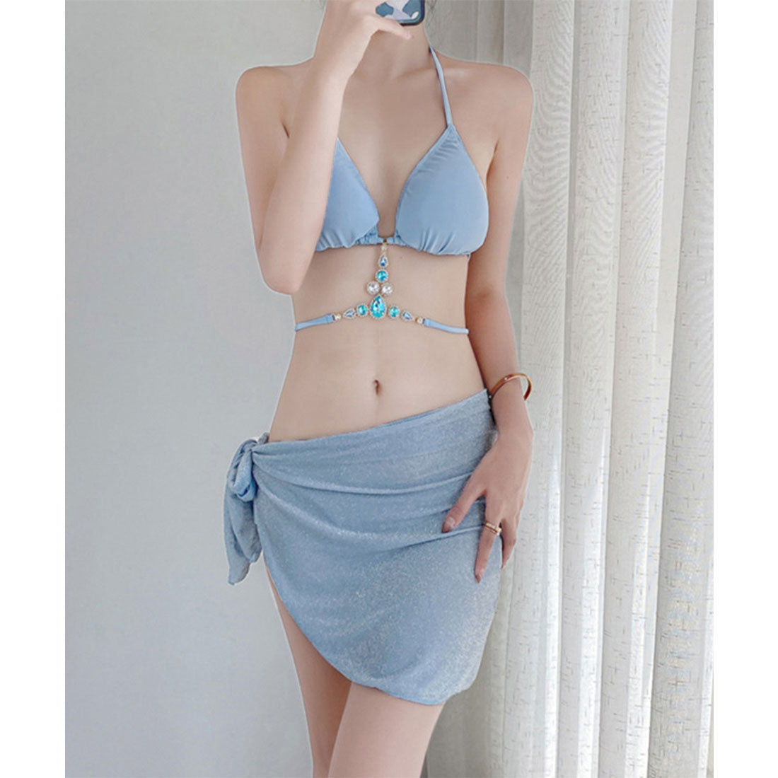 ミニミニストア miniministore ビキニ水着3点セット ビジュー付き水着 【返品不可商品】 (ブルー) ブルー