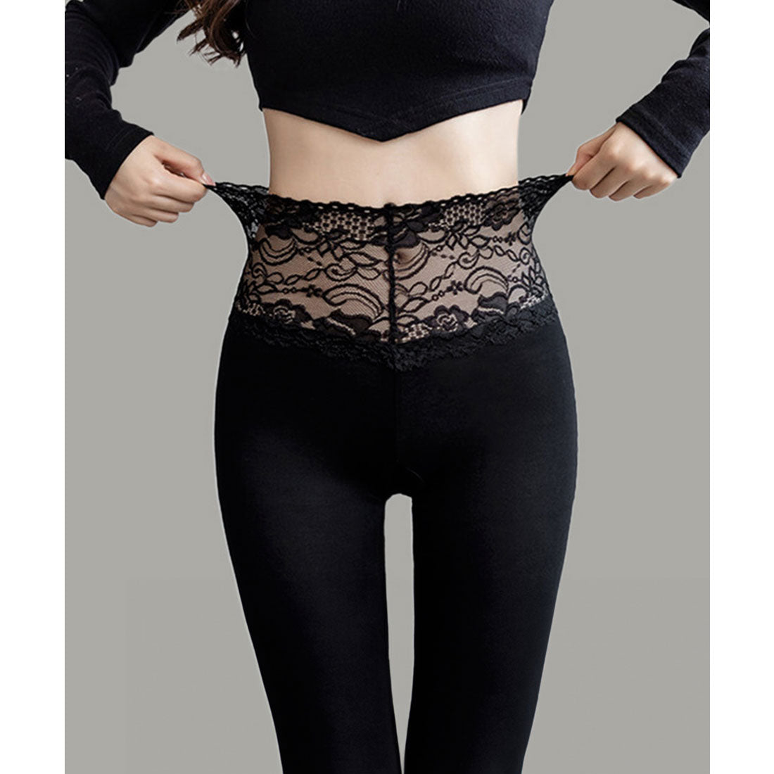ミニミニストア miniministore レース切り替えレギンス 美脚美尻スパッツ (チャコールグレー) チャコールグレー