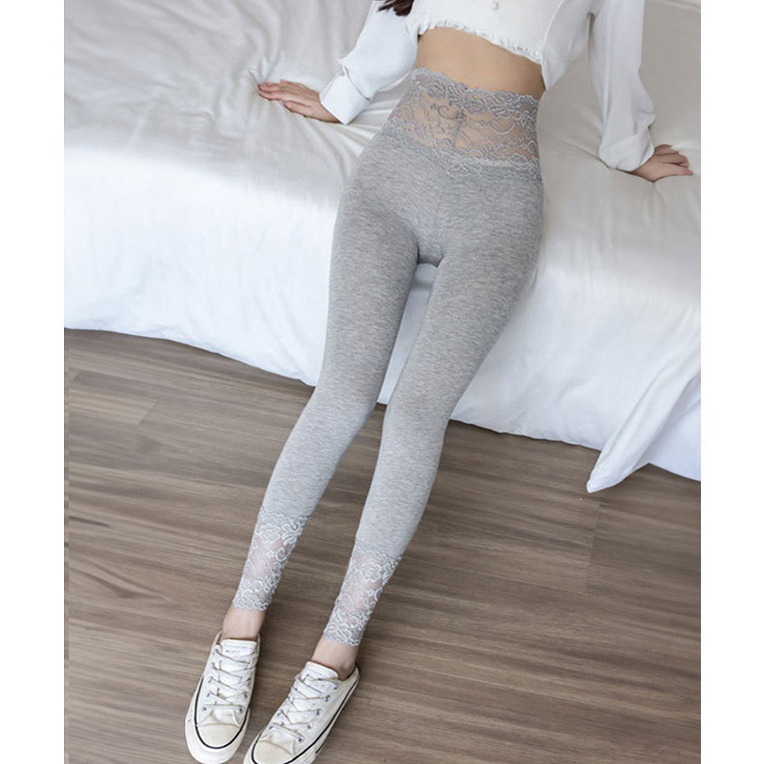 ミニミニストア miniministore レース切り替えレギンス 美脚美尻スパッツ (チャコールグレー) チャコールグレー
