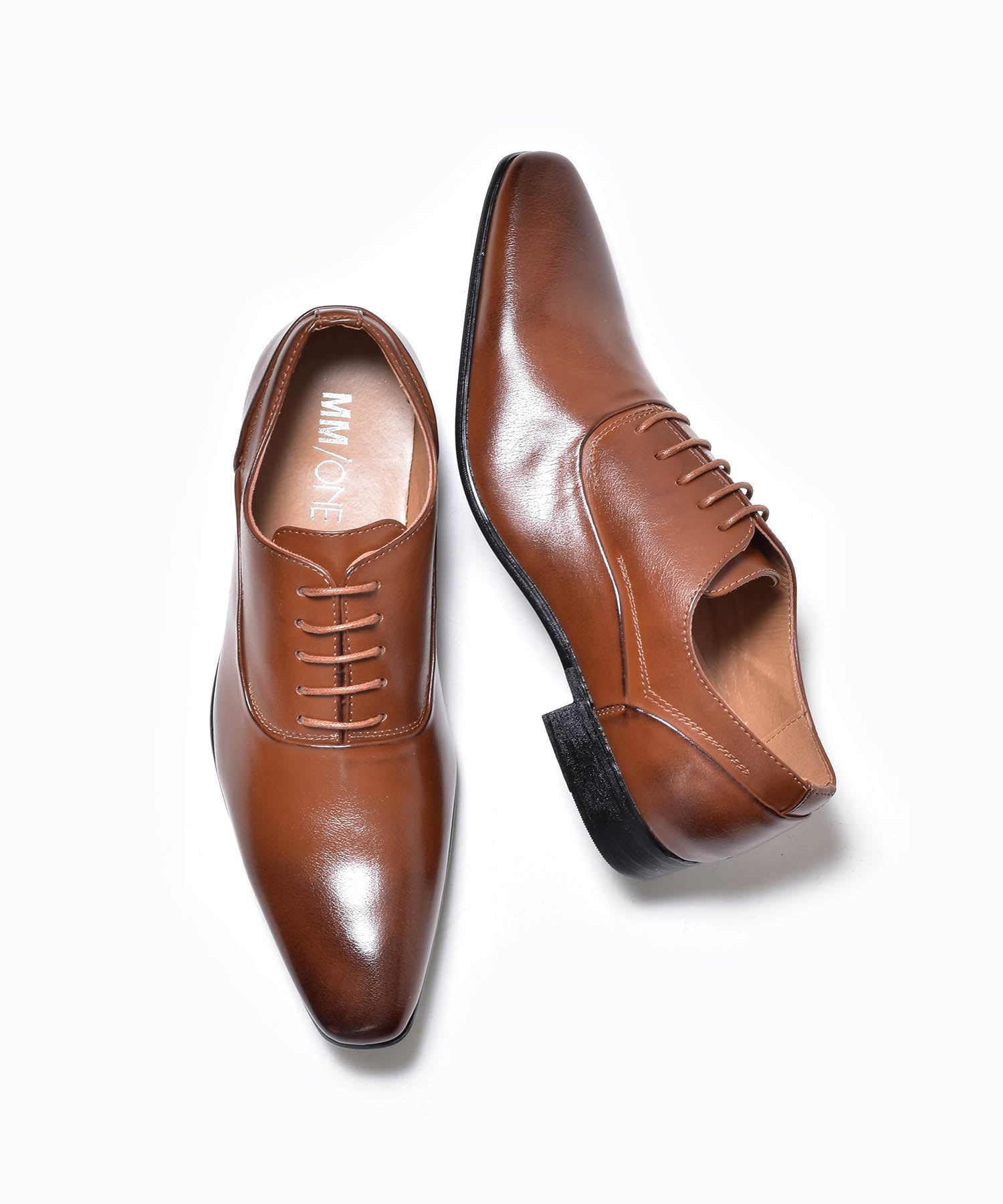 エムエムワン MM/ONE プレーントゥレースアップドレスシューズ,ブラウン