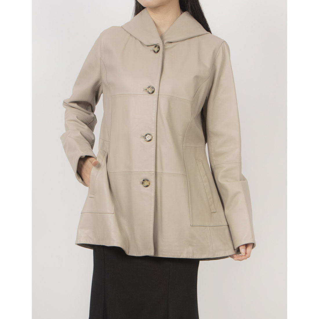 ノーザンワールド NORTHERN WORLD ラムレザー フーディージャケット (ベージュ) ベージュ