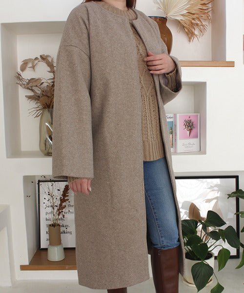 モードローブ MODE ROBE ノーカラーオーバーコート,モカ