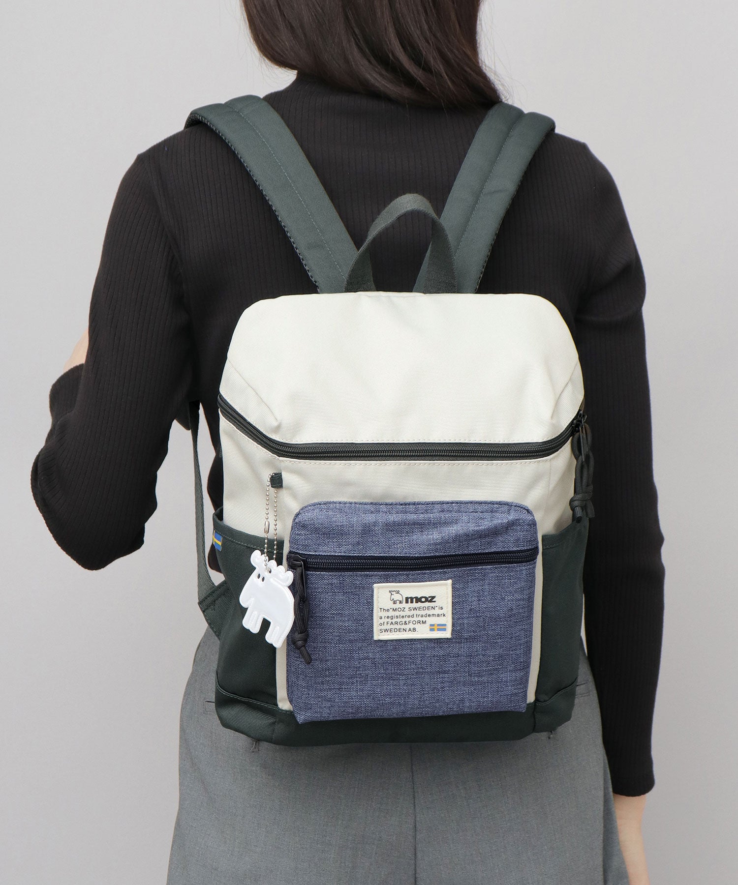 モズ moz 2WAY ミニリュック マザーズバッグ バックパック リフレクトチャーム付き 通勤 通学 A4収納 (グレー×ネイビー) グレー×ネイビー