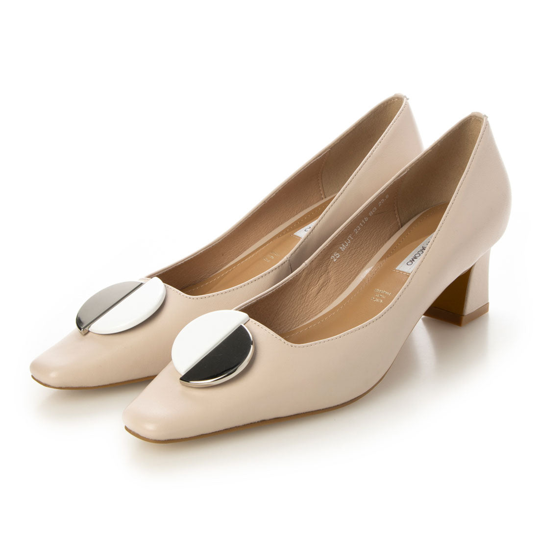 モード エ ジャコモ MODE ET JACOMO バックルモチーフスクエアトゥパンプス,ベージュ