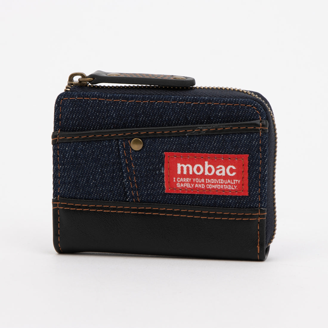モバック mobac 小銭入れ メンズ パスケース 定期入れ L字ファスナー 財布 デニム 大容量 人気 (ネイビー) ネイビー
