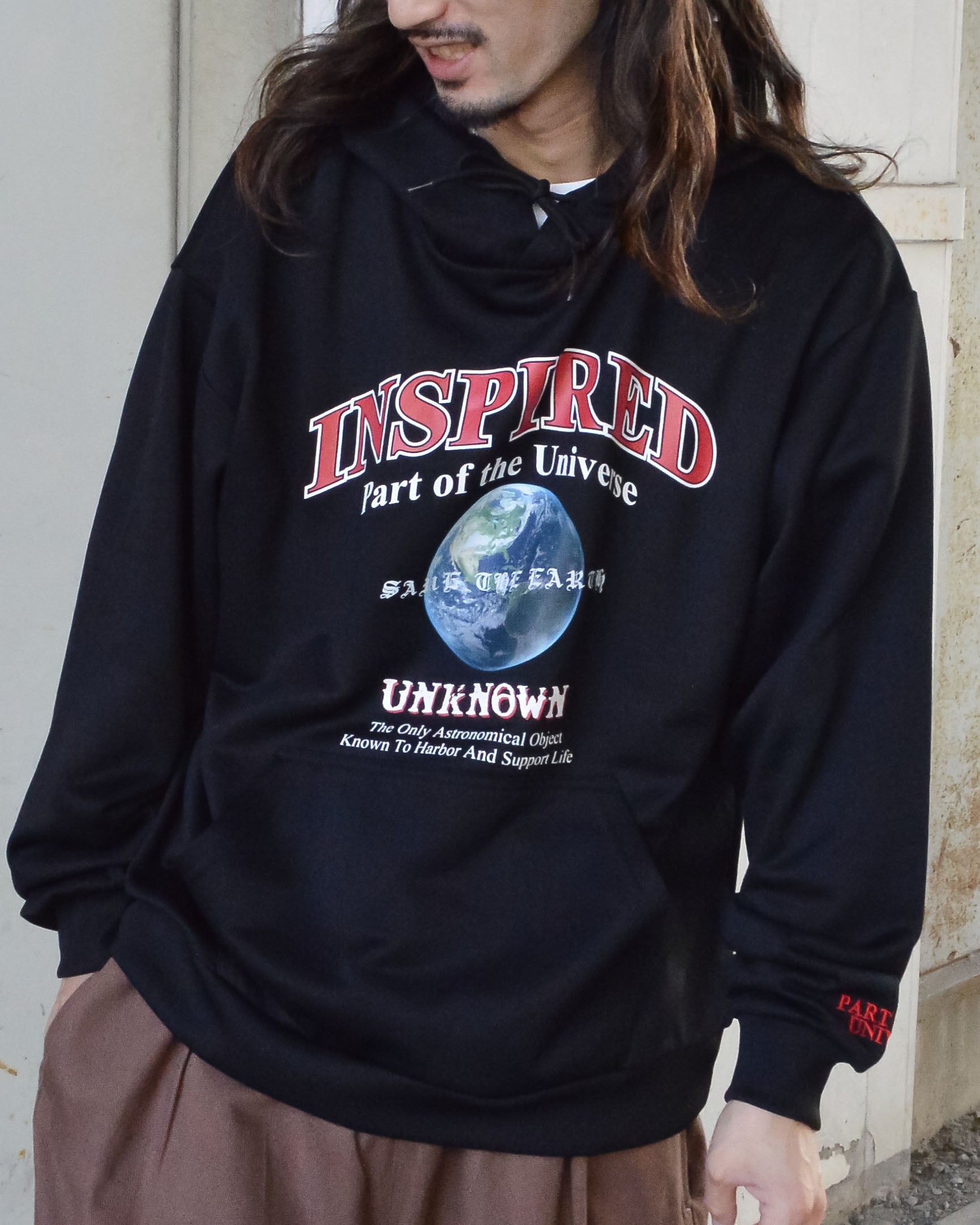 モディッシュガゼ MODISH GAZE INSPIREDロゴ裏毛パーカー,ブラック