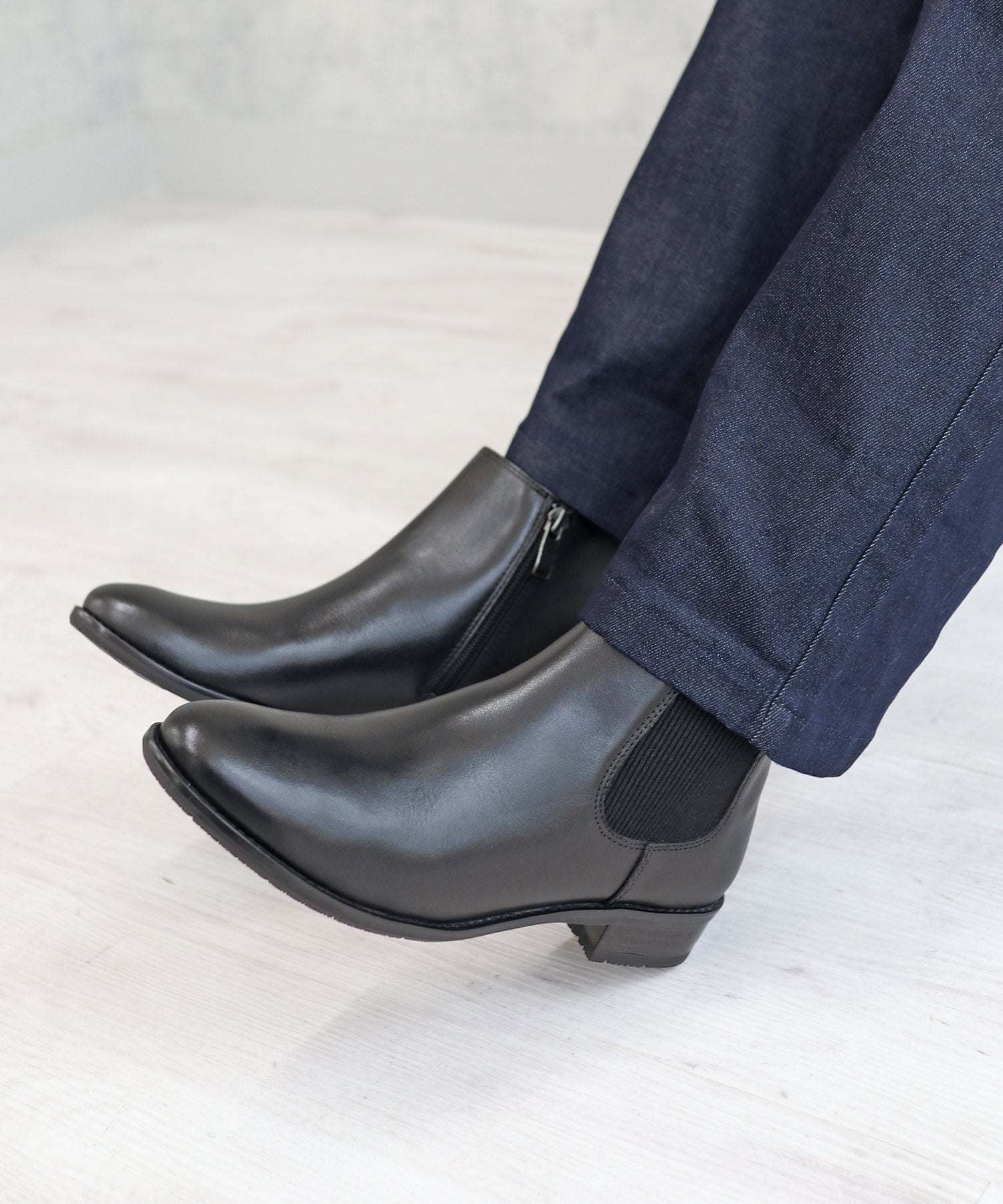 モード カオリ MODE KAORI 【本革】 【撥水 防滑】ショートサイドゴアブーツ 21472 (ブラック) ブラック