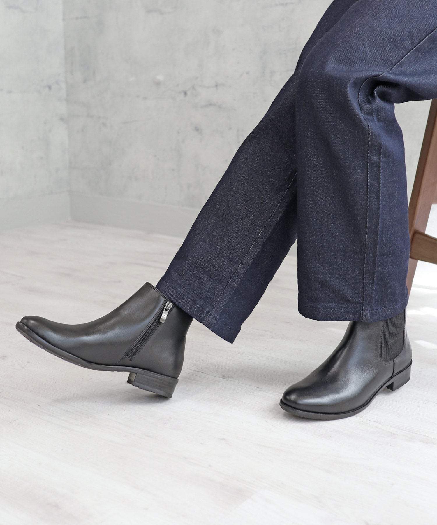 モード カオリ MODE KAORI 【本革】 【撥水 防滑】ショートサイドゴアブーツ 21472 (ブラック) ブラック