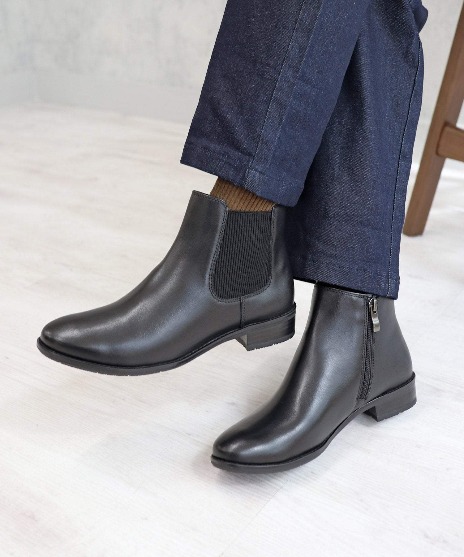 モード カオリ MODE KAORI 【本革】 【撥水 防滑】ショートサイドゴアブーツ 21472 (ブラック) ブラック